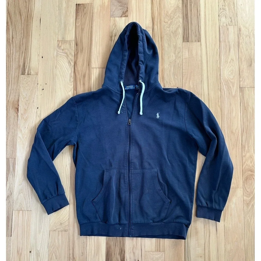 Polo‎ Ralph Lauren Sweatshirt Men's XL Navy Hoodie Full Zip Thermal Hood Pony